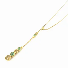 スワロフスキー SWAROVSKI 美品 ネックレス ペンダント Y字型 カラーストーン ゴールド色 ■GY14