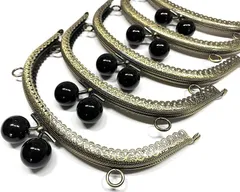 and.A がま口 口金 16.5ｃｍ 5個セット カラフル あめ玉 丸型 アンティークゴールド 櫛型 縫付 ハンドメイド リメイク( ブラック,  16.5)