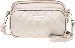 F_アイボリー [UMIYI] ショルダーバッグ レディース 斜めがけ ミニショルダー バッグ 大人 おしゃれ シンプル キルティングバッグ 3ポケット フェイクレザー コンパクト 旅行 軽量 仕分け 整理 肩掛けバッグ 小さめ 大容量 マザーズバッグ カジュ