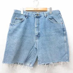 W36/古着 ラングラー ショート パンツ ショーツ メンズ 00s ヒゲ コットン 紺 ネイビー デニム 25jun30 中古 ボトムス 短パン ショーパン 