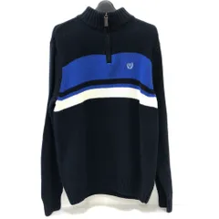 07w2665★ CHAPS Ralph Lauren チャップス ラルフローレン ハーフジップコットンニット ラインボーダー ブルー/ネイビー Mサイズ【中古品】