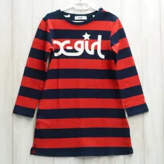 X-girl　エックスガール　ボーダー　長袖　Tシャツ　ワンピース　レッド×ネイビー　130