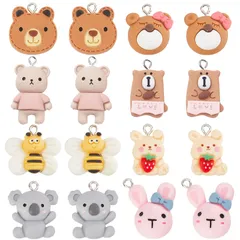 32個8種　動物　チャーム　ウサギ　ペンダント　ミツバチ　パーツ　コアラ　ピアス　うさぎ　イヤリング　熊　ネックレス　クマ　ブレスレット　兎　キーホルダー　どうぶつ　レジンパーツ　マカロン　ヴィンテージ　レジン　可愛い　アンチック　マカロン　樹脂チャーム