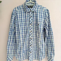 [COMME CA MEN]コムサメン ワイシャツ メンズ 長袖 チェック 古着 サイズS ブルー ホワイト（い-149，タ）