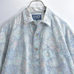 90s THE ONO SHIRT リバティハウス アンティーク調 ボタニカル柄 総柄シャツ プルオーバー ハワイアン ヴィンテージ ライトブルー ビンテージ USA アメリカ古着 メンズMサイズ