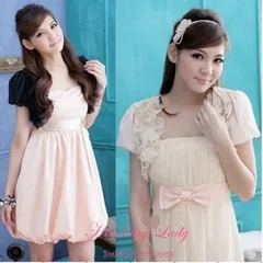 ふんわりパルーン袖がかわいいフロントたっぷりレース使いシフォンボレロドレス羽織