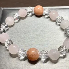 【No623】天然石ブレスレット　オレンジムーンストーン　ローズクォーツ　水晶