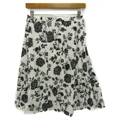 ローラアシュレイ スカート ボトムス ミディ丈 フレア 花柄 レディース 9サイズ 白×黒×茶 Laura Ashley 【中古】