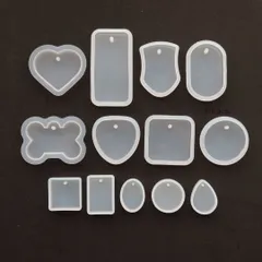 13個セット シリコンモールド 穴あり レジン型 レジンクラフト モールド 楕円 サークル 雫 長方形 正方形 ハート エンブレム 犬 犬の骨 雫