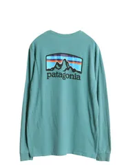 【お得なクーポン配布中!】 パタゴニア 両面 プリント 長袖 Tシャツ メンズ XS 古着 アウトドア ロンT ロゴT ロングスリーブ グラフィック イラスト アート カットソー