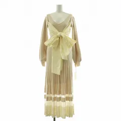 エイミーイストワール eimy istoire タグ付き スウェイスカートリボンニットワンピース マキシ ロング Vネック 長袖 F ベージュ 1120631706-0 /NQ ■MA