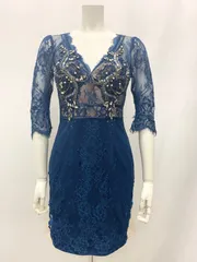 1024 ROBE de  FLEURS Glossy ローブドフルール　グロッシー　キャバクラ　ドレス　総レース　ストーン　ビジュー　タイト　ミニ　キャバドレス　L