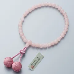 【新着商品】数珠袋付き 正絹梵天房 すべての宗派で使える 7mm玉 紅水晶（ローズクォーツ） 京念珠 女性用 数珠 証明書付 滝田商店] [仏壇屋