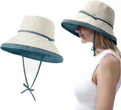 Turkalla UVカット 帽子 レディースハット2way 両面用 小顔効果 ワイヤー入り 3D立体感 小顔効果UPF50+ 紫外線対策 つば広 日焼け防止( カーキ,  Free Size)