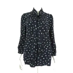 マークバイマークジェイコブス MARC by MARC JACOBS シャツ ブラウス 絹 シルク 長袖 7分袖 ボータイ 総柄 L 8 紺 ネイビー 白 緑のサムネイル