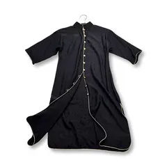 SAINT LAURENT rive gauche サンローラン リヴゴーシュ ヴィンテージ フラワー柄 マオカラー シルク チャイナドレス ワンピース ブラック size34 レディース