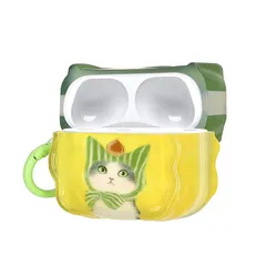 【新品】 kwmobile 保護ケース Apple Airpods Pro 2 / Pro 1対応 ケース - かわいい イヤホンカバー 耐衝撃 カラビナ TPU - 猫と栗デザイン 0