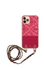 iPhone13 mini  ケース アイフォン13 ミニ スマホケース スマホショルダー 肩掛け ハード チェーン付き ダマスク柄 大人 可愛い オシャレ おしゃれ グリーン レッド ホワイト ストラップ くすみカラー 100cm  カラー06