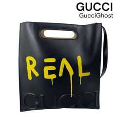 ●グッチ GUCCI グッチゴースト ハンドバッグ ショルダー トート ペイント レザー ブラック レディース 5D823
