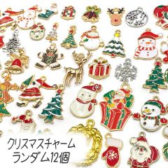 クリスマス チャーム セット 金属チャーム ツリー リース 結晶 プレゼント ベル サンタ トナカイ 雪 ランダム 12個入り J6-2855 xmas GreenRoseYumi