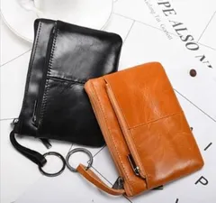 本革 ミニ財布 コンパクト 小銭入れ キーケース付き メンズ レディース 黒 多機能 使いやすい スリム 軽量 カード収納 ファスナー 安全 持ち運び便利 ギフト プレゼント 高品質 レザー財布