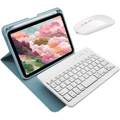 キーボード キーボード ホワイト ビジネス 全面保護 収納可能 Pencil Apple カバー 10.5 (ブルー+ホワイト) Air3/Pro iPad iPad キーボード付き ワイヤレス 脱着式 10.2インチ マウス付き ケース 第7世代 第8世代