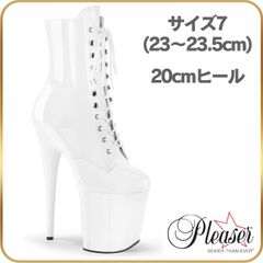 23 23.5 cm Pleaser プリーザー 20cm ヒール ショートブーツ 厚底 白 ホワイト エナメル ポールダンス 靴 衣装 編み上げ ジッパー ピンヒール ハイヒール 女王様 女装 コスチューム 20cmヒール 20センチ ヒール フラミンゴ