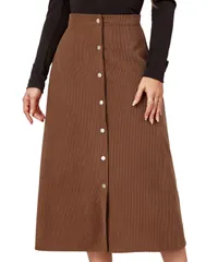 [Dep Club] 在庫限り お洒落 スカート ロング レディース コーデュロイスカート 透けない 大きいサイズ スリット ロングスカート 秋 秋冬 (S, ブラウン) [ブラウン] [S]