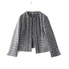 【中古A】NEWYORKER ニューヨーカー 9AR M レディース ノーカラージャケット ツィード 肩パットなし グレー系 冠婚葬祭 ビジネス 中古A 古着