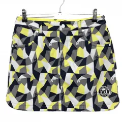 【美品】ニューバランスゴルフ スカート グレー×ネイビー×イエロー 総柄 表裏起毛 レディース 2(L) ゴルフウェア New Balance