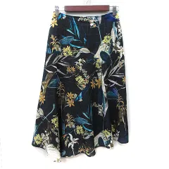 インディヴィ INDIVI フレアスカート ロング 花柄 36 紺 ネイビー /YI