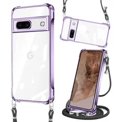Google Pixel 8a ケース クリア ショルダー ピクセル8a カバー 耐衝撃 調節可能な メッキ加工 保護ソフト pixel 8a ケース TPU 取り外し ル付き ワイヤレス充電対応 クリア スマホケース ショルダー 薄型 軽量 肩がけ 首掛 0