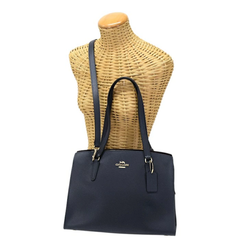 コーチ COACH テイタム キャリーオール ダブル フェイス クロスグレイン レザー C4078 トートバッグ 肩掛け ハンドバッグ レディース ネイビー 正規品 美品 中古 mbl23012