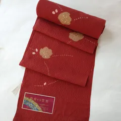 5k2445 袋帯　絹　西陣織　渡文　纐纈　凹凸生地　赤　花柄　和装 5k2445 袋帯 絹 西陣織 渡文 纐纈 凹凸生地 赤 花柄 和装