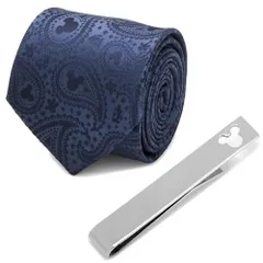 Disney ミッキー ネイビー ペイズリー ネクタイ ネクタイピン セット