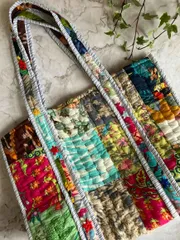 カンタキルト　キルト　ハンドメイド　パッチワーク　トートバッグ（中綿コットン入り）#B23のサムネイル