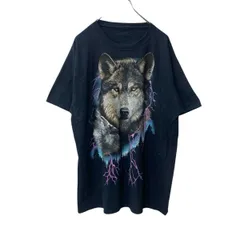 半袖 プリントTシャツ L～XL ブラック オオカミ アニマルTシャツ ビッグプリント 古着卸 アメリカ仕入 a706-5553