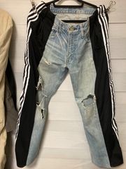 古着　リメイクジーンズ　リーバイス　ジャージ LL 2L W80