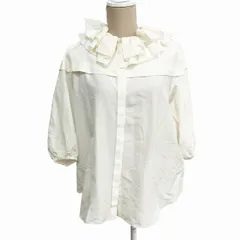 Drawer - ドゥロワー シャツ ブラウス フリル ギャザー シルク混 36 約S IBO71 美品 DRAWER ドゥロワー シルクブレンド フリルギャザー ハーフ