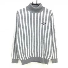 【美品】キャロウェイ タートルネックセーター グレー×白 ストライプ ニット メンズ LL ゴルフウェア Callaway