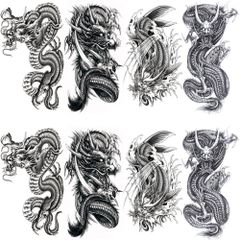 【新着商品】刺青シール ボディーシール タトゥーステッカー 防水 8枚セット DRAGON 飛竜 TATOO 竜 ドラゴン 龍 (A) タトゥーシール Yesallwas