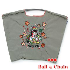 【正規品】ボールアンドチェーン (花柳 カリュウ / グレー) Lサイズ  トートバッグ エコバッグ 刺繍