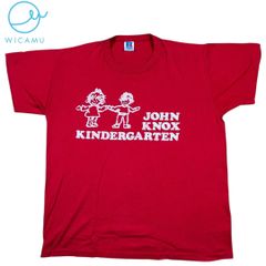 【80s 90s USA製】Russell Athletic JOHN KNOX KINDERGARTEN Tシャツ M 赤 ヴィンテージ ラッセルアスレチック シングルステッチ 50/50 アメリカ製 古着