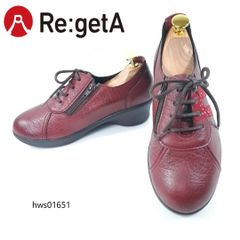 Re:geta コンフォートシューズ レースアップ サイドジップ ラインストーン リゲッタ L レディース レッド hws01651