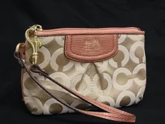 ■美品■ COACH コーチ オプアート キャンバス×レザー ポーチ マルチケース メイクポーチ  小物入れ レディース ベージュ系 DJ4956