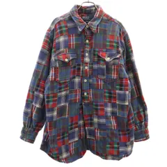 Polo by Ralph Lauren ポロバイラルフローレン チェック柄 長袖 WOODSMAN WS パッチワーク ネルシャツ L マルチ エルボーパッチ メンズ 古着