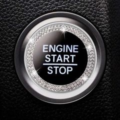 エンジン スタート ボタン アクセサリー プッシュ リング シルバー 車 スターター クリスタル キラキラ 装着簡単 汎用ライン ストーン リングエンブレム ステッカー シルバー　w9