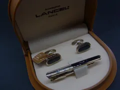 ■美品■ LANCEL ランセル ネクタイピン カフスボタン カフリンクス 紳士 ビジネス メンズ シルバー系×ブラック系 DY0081 冠婚葬祭 結婚式 葬式のサムネイル