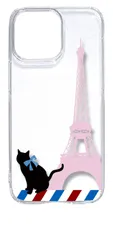 【新品未使用】iPhone15 Pro Max アイフォン15プロマックス クリア ハードケース (エッフェル塔(ピンク)) ネコ 黒猫 エッフェル塔 パリ cl-ip15promax-121