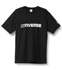 【新品】【Mサイズのみ】 CONVERSE(コンバース) メンズ ユニセックス バスケット Tシャツ メンズ プリント 半袖 バスケウェア メンズ トレーニング バスケット 吸湿速乾 機能ティーシャツ　ブラック×シルバー　CB231356-1913-M